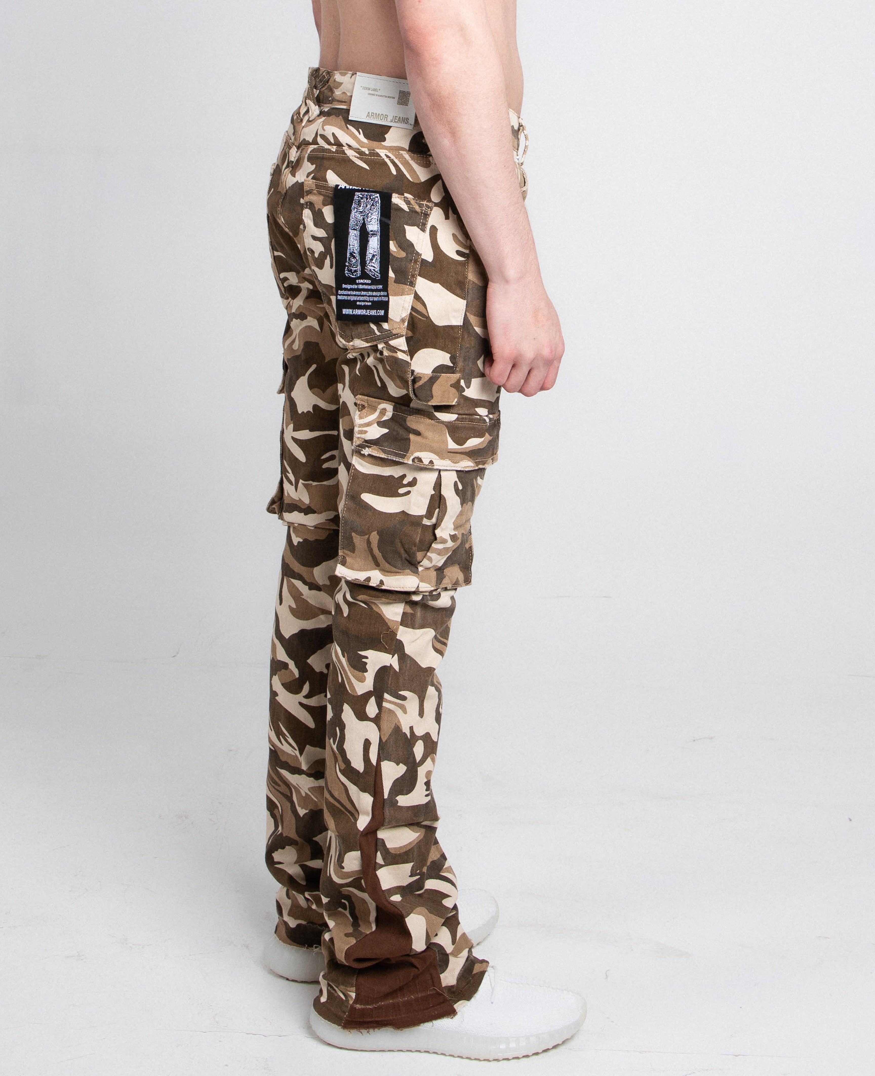 AJS699-11 BROWN CAMO STACKED PANTS