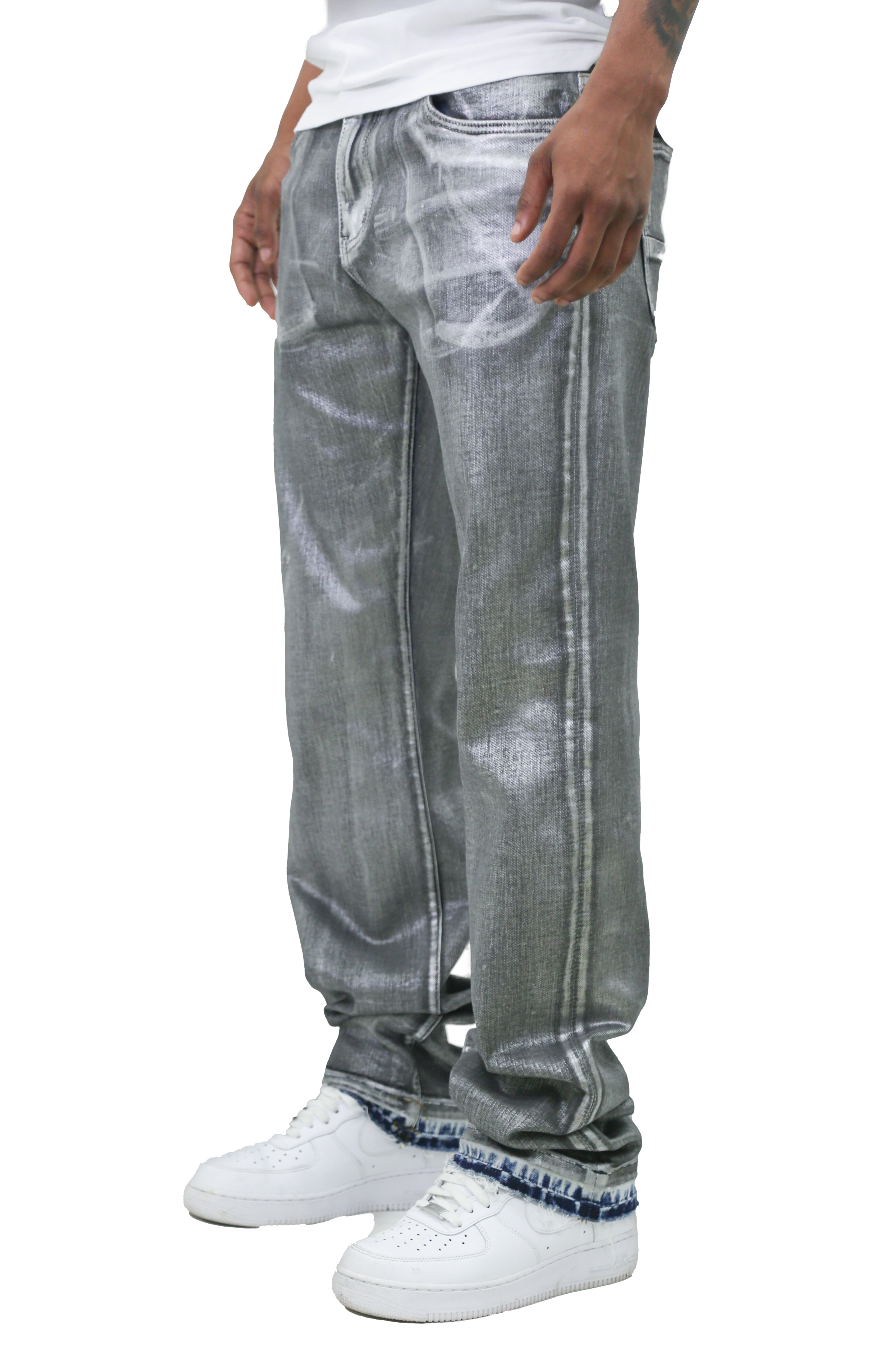 METALLIC PRINTED STACKED JEANS AJ07C