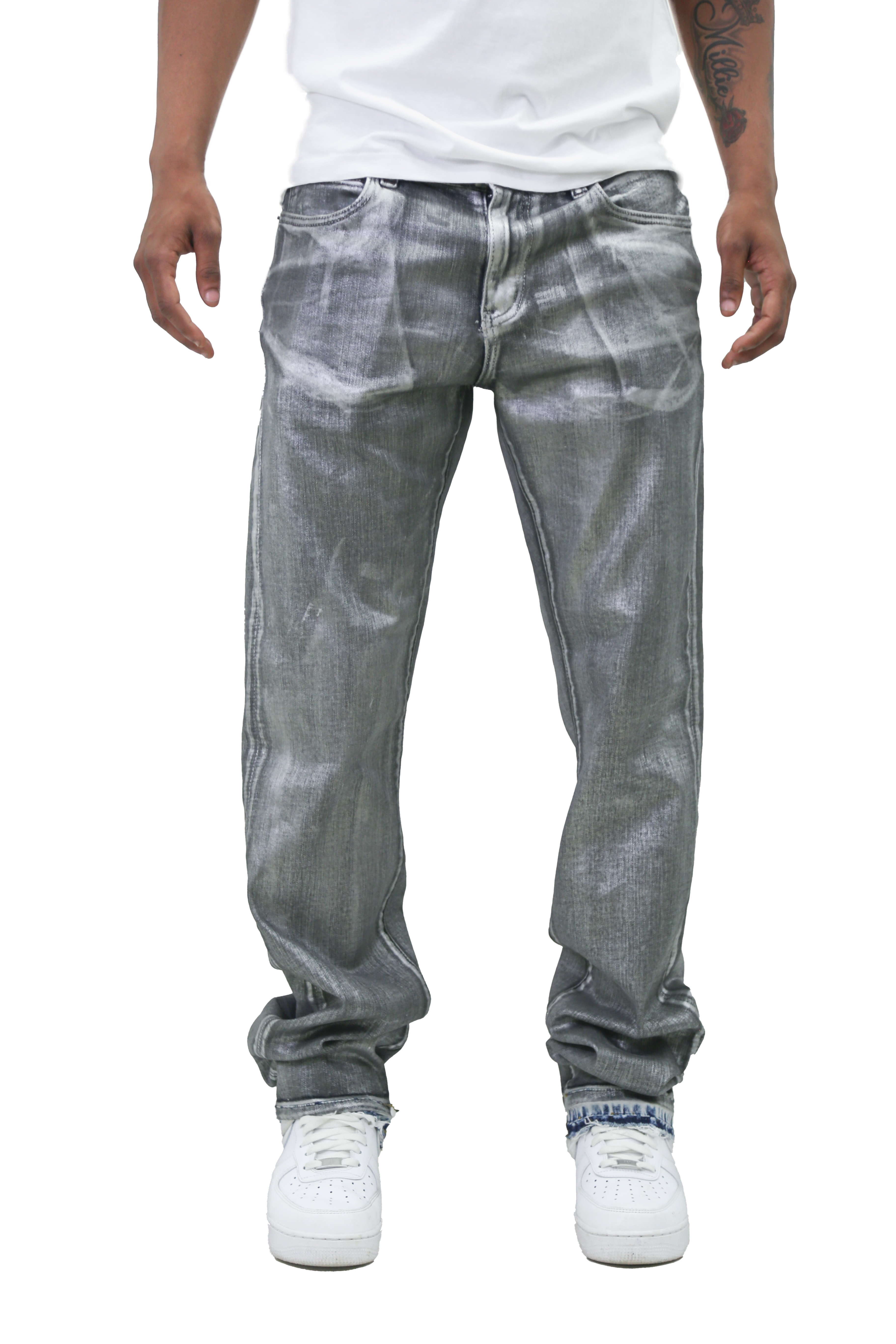 METALLIC PRINTED STACKED JEANS AJ07C