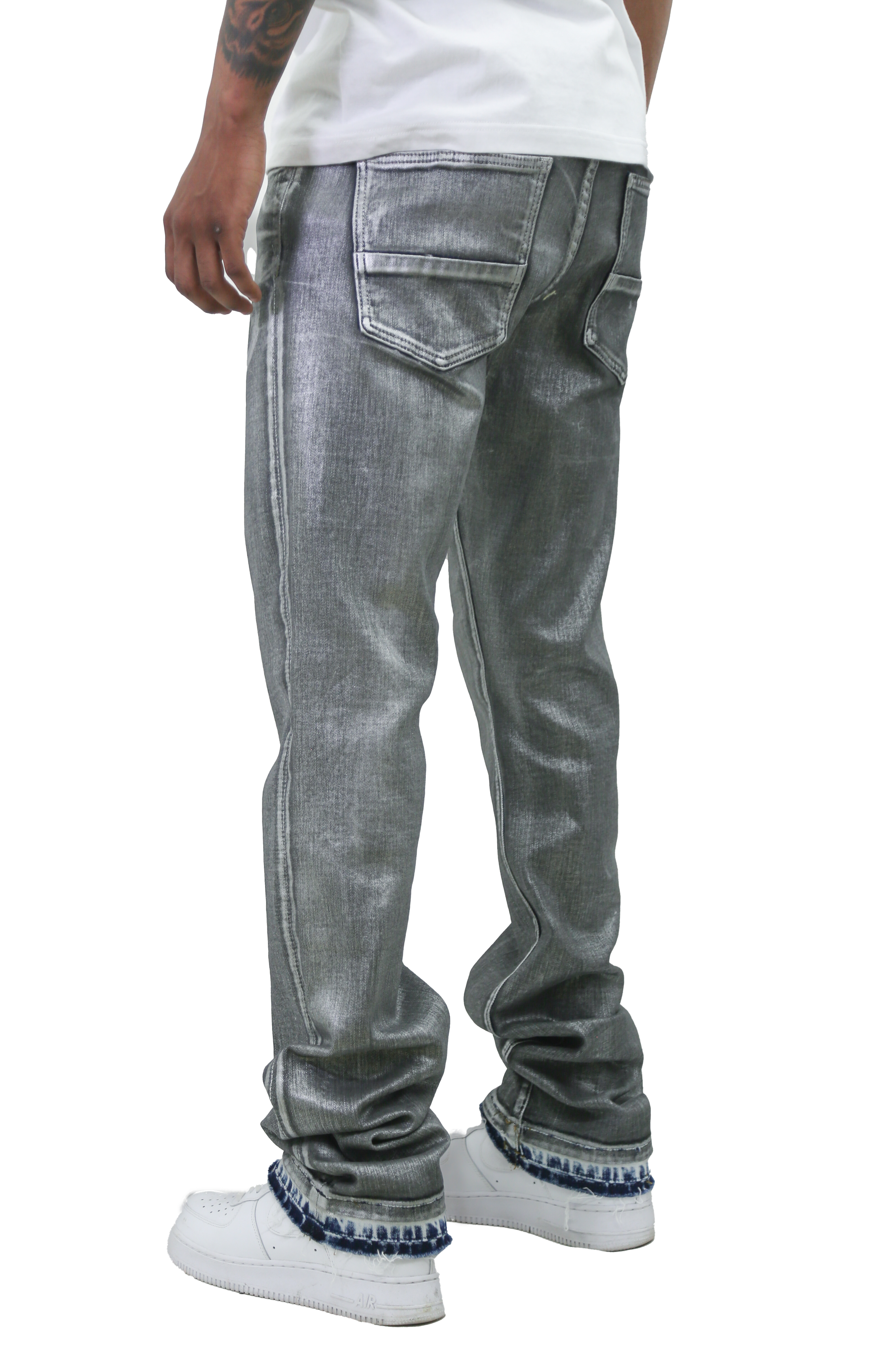 METALLIC PRINTED STACKED JEANS AJ07C